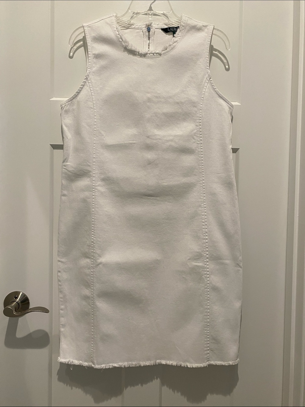 Lauren Ralph Lauren White Frayed Trim Sleeveless Shift Dress
